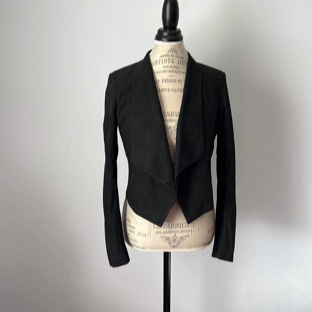 Alice & Olivia Black Harvey Open Front Suede Crop Jacket